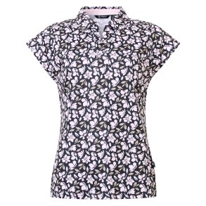 Abacus Victoria Drycool Cupsleeve Dame Polo - Sort med blomsterprint