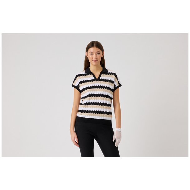 Daily Sports Zig-Zag CapS Bluse - Sort,Hvid,Beige