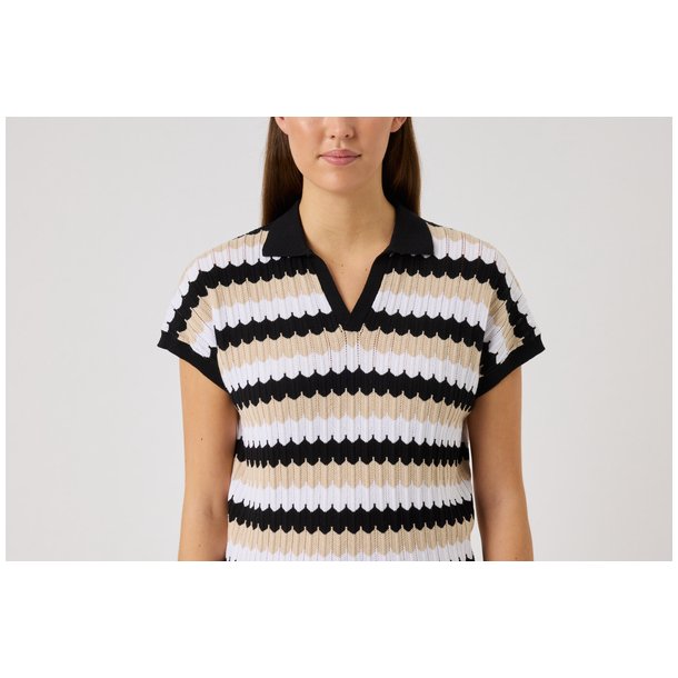 Daily Sports Zig-Zag CapS Bluse - Sort,Hvid,Beige