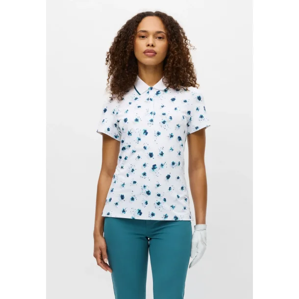 R�hnisch Deni Dame Poloshirt - Hvid med blomsterprint