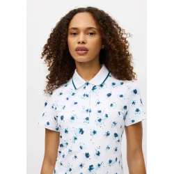 R�hnisch Deni Dame Poloshirt - Hvid med blomsterprint